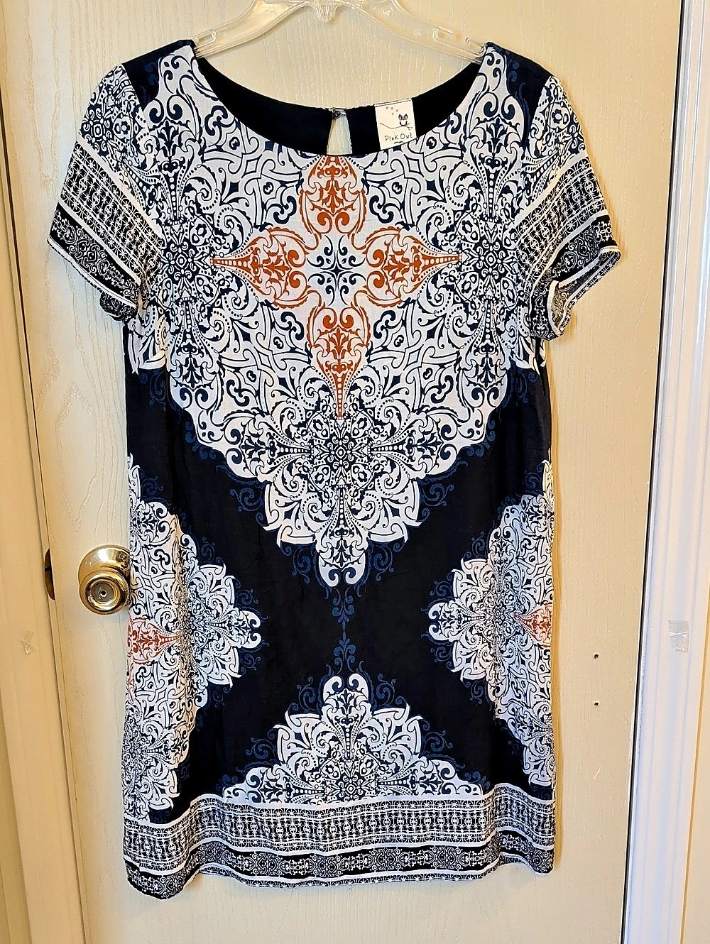 Pink Owl Apparel Abstract Print Mini Dress Small Blue Orange White